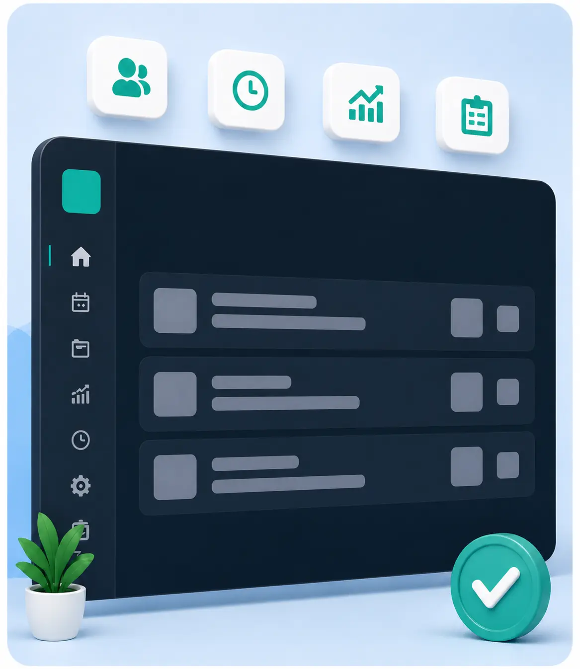 unified dashboard showing all HR modules connected, centralized system interface, modern clean design with blue accents